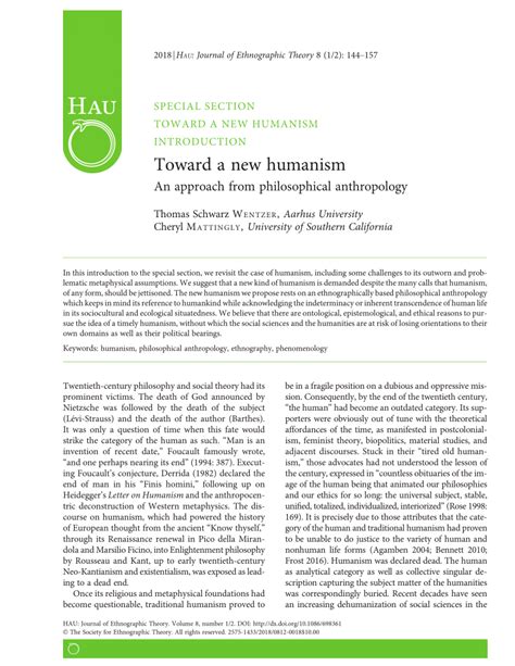 Toward a new humanism: An approach from .